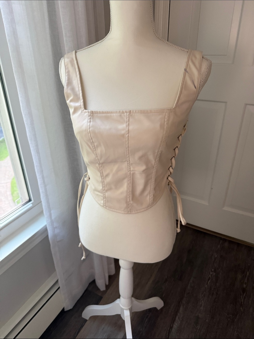 Altar'd State Cream Lace-Up Faux Leather Corset Camisole